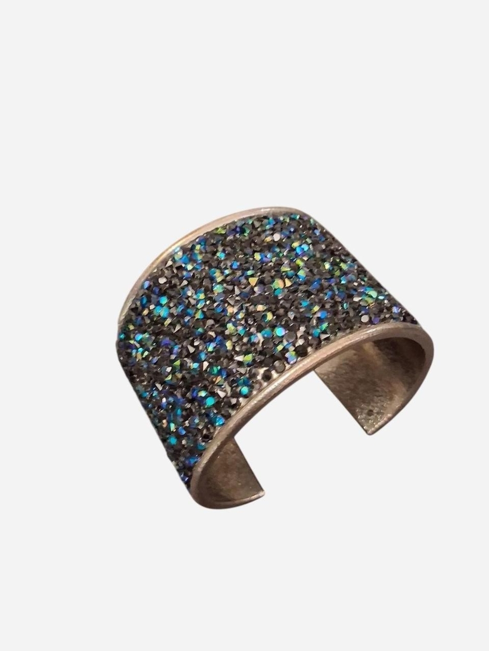 Source Unknown Blue and Green Crystal Pavé Open Cuff Ring